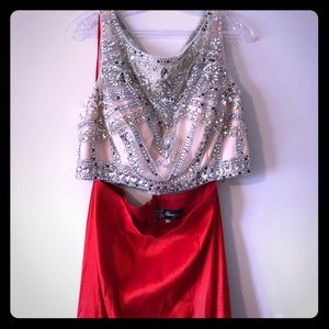 2 piece cropped top with high and low long skirt